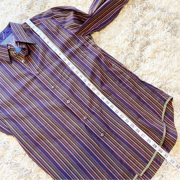 Robert Graham Men’s Buttondown Stripped Cotton Dress Shirt Flip Cuff Size Medium - Picture 12 of 12